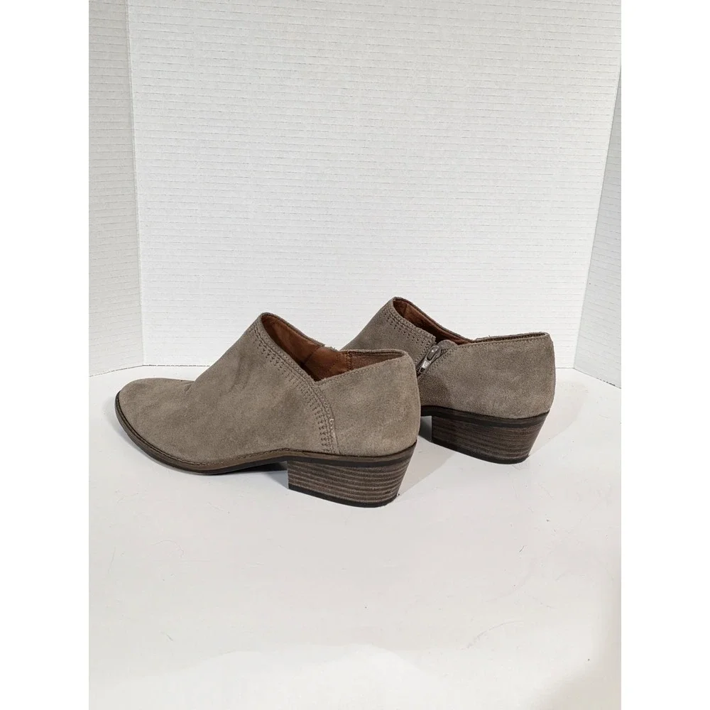 Lucky Brand Barough Ankle Boots Womens Sz 10 Brown Suede Beige Booties Side Zip